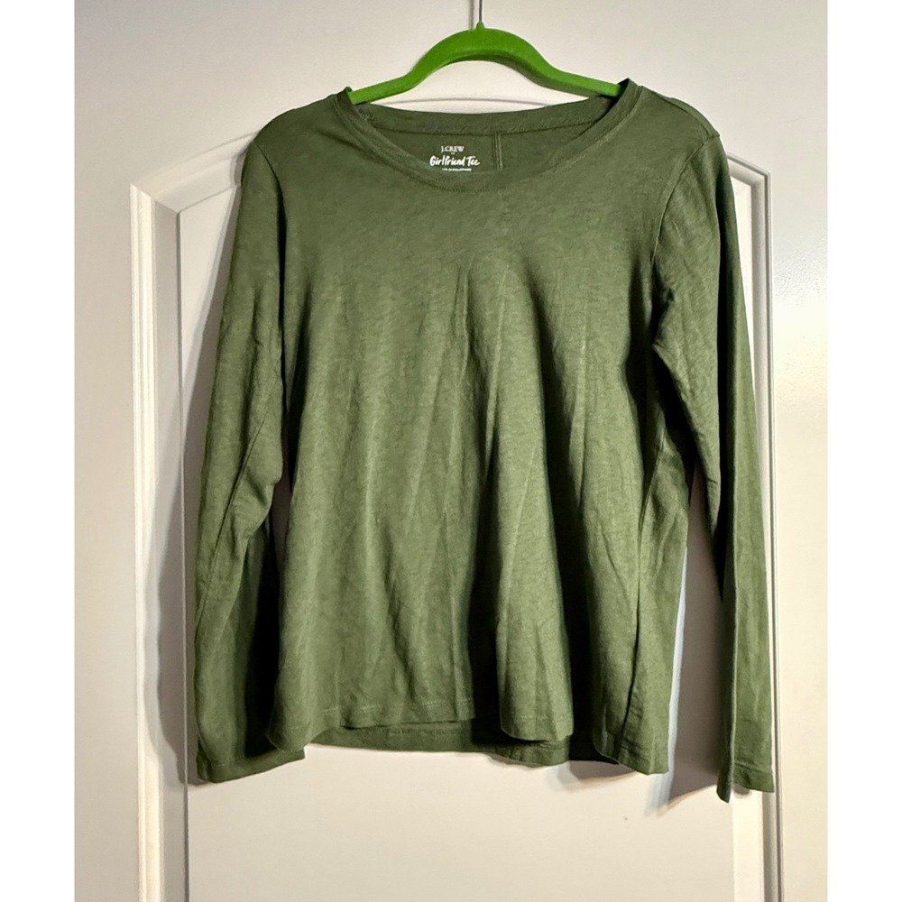 J.Crew Girlfriend Tee Small Olive Green Long Sleeve Cotton Slub Gorpcore Casual